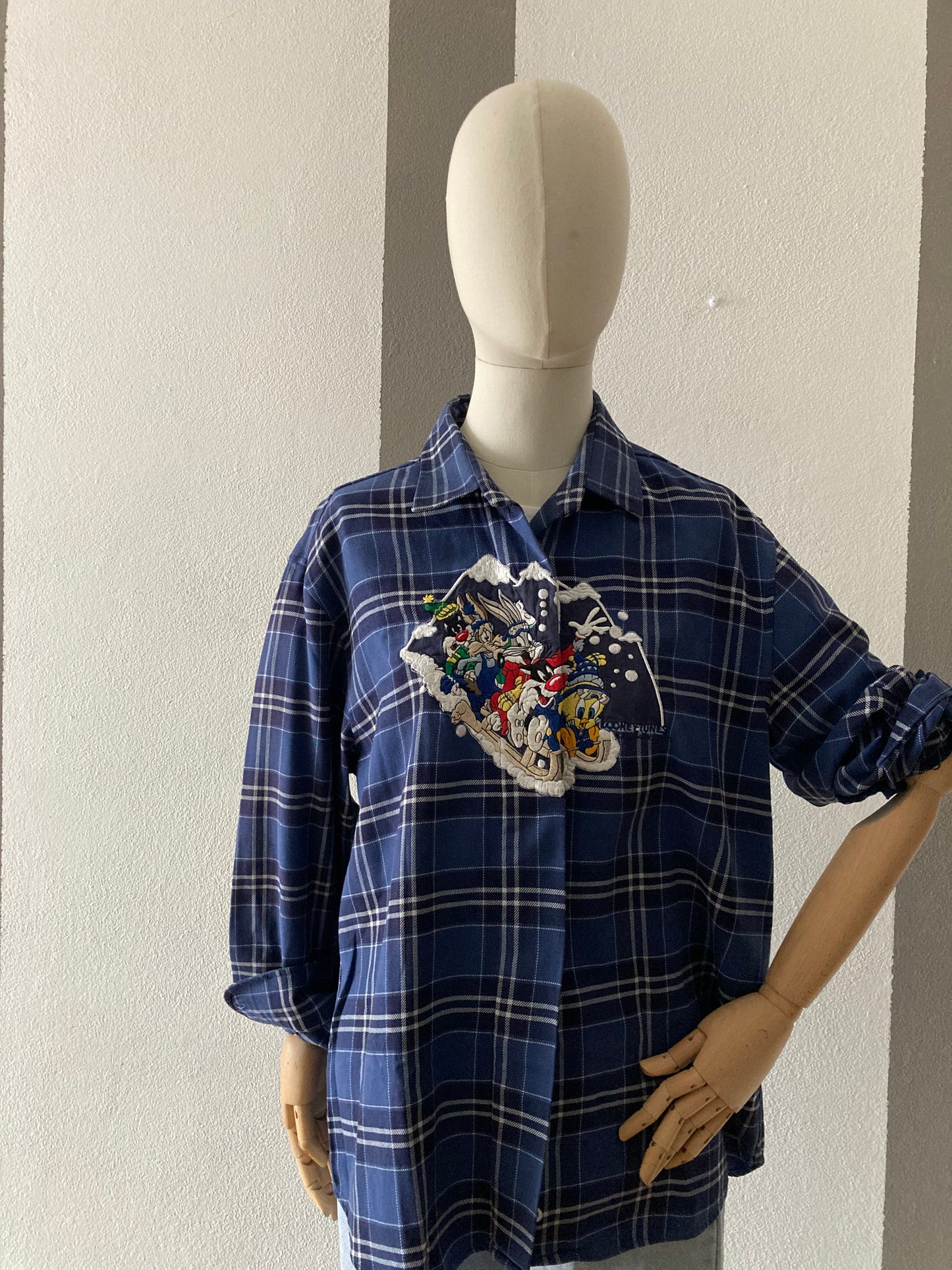 CAMICIA VINTAGE EMMANUEL SCHVILI A QUADRI BIANCO /BLU