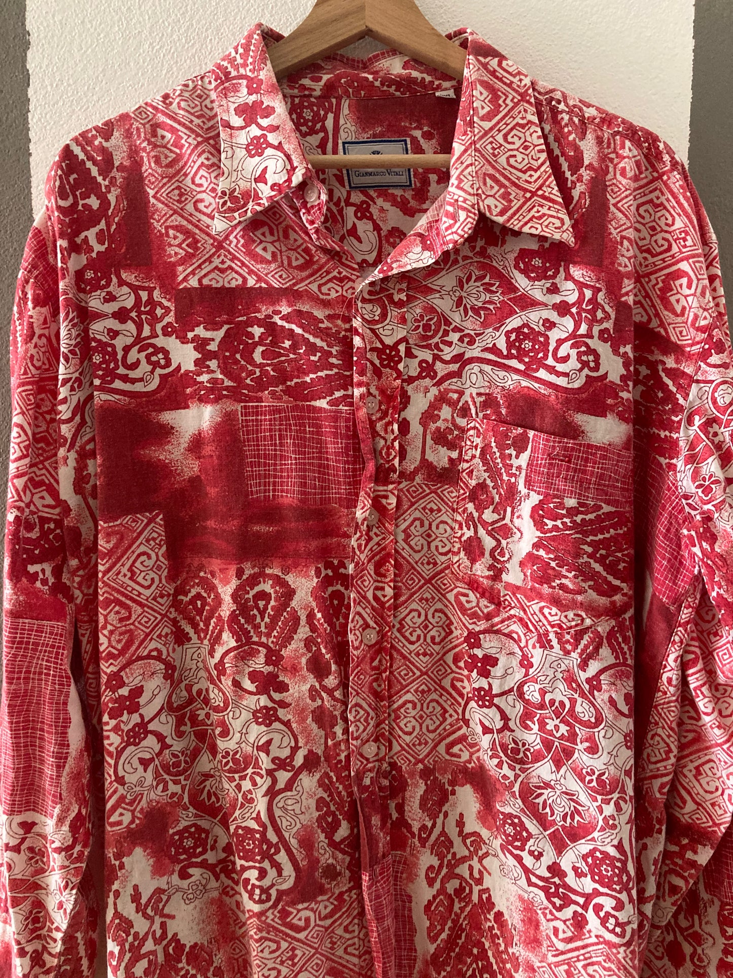 CAMICIA VINTAGE A FANTASIA BIANCO /ROSSO