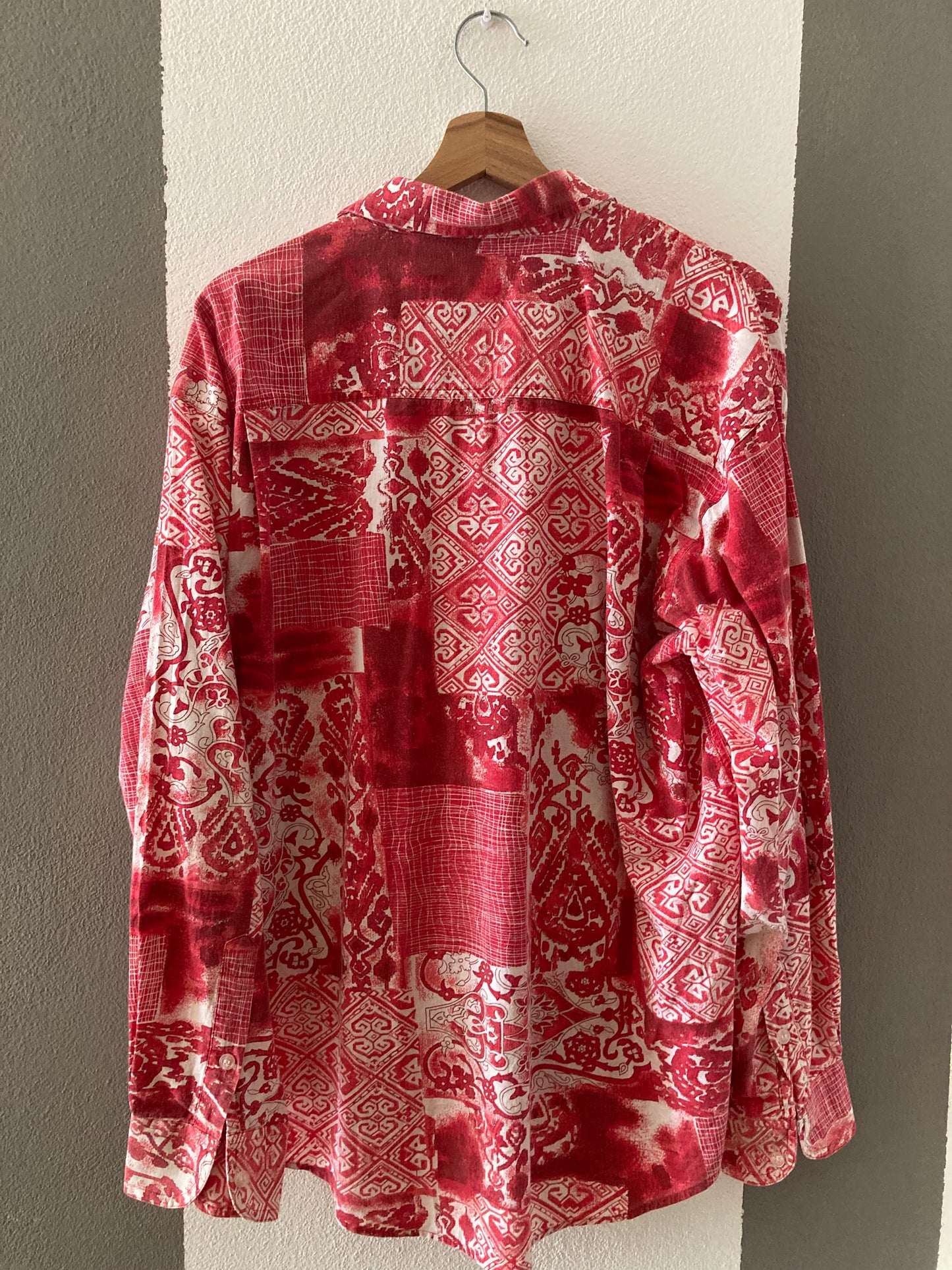 CAMICIA VINTAGE A FANTASIA BIANCO /ROSSO
