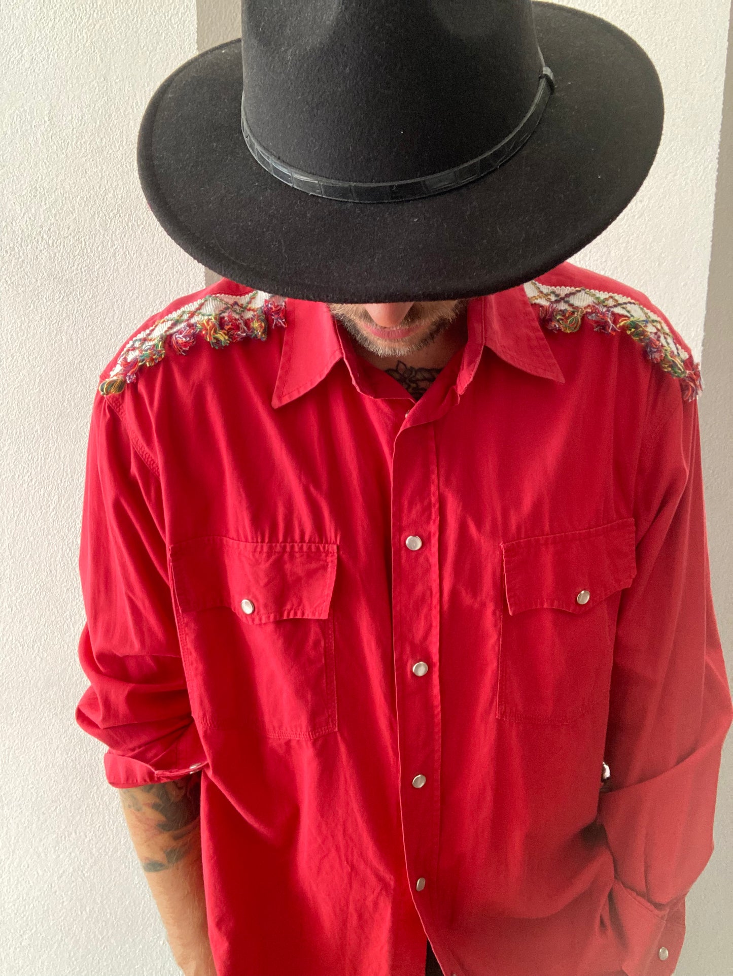 CAMICIA VINTAGE CUSTOM ROSSA CON FRANGE