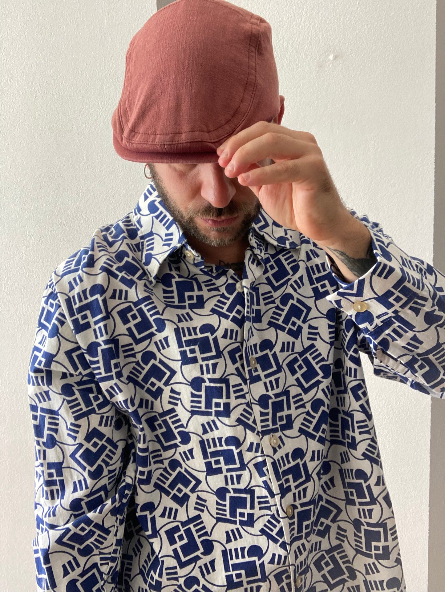 CAMICIA VINTAGE UOMO BIANCO/BLU