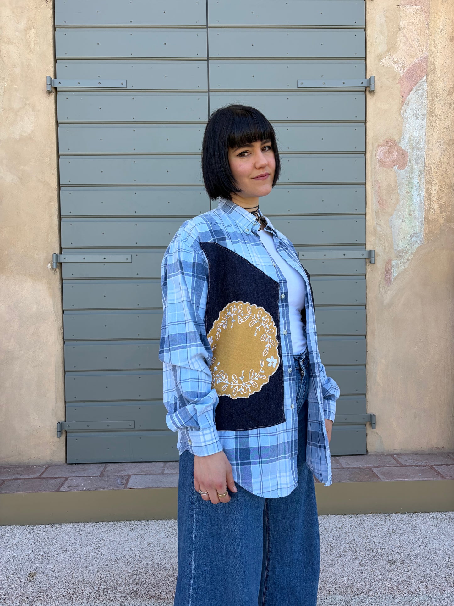 Camicia collezione macedonia a quadri con patch