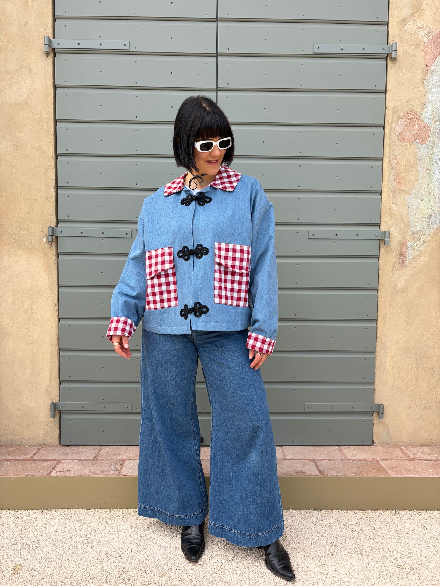 Collezione Macedonia linea sartoriale denim Vichy bianco rosso