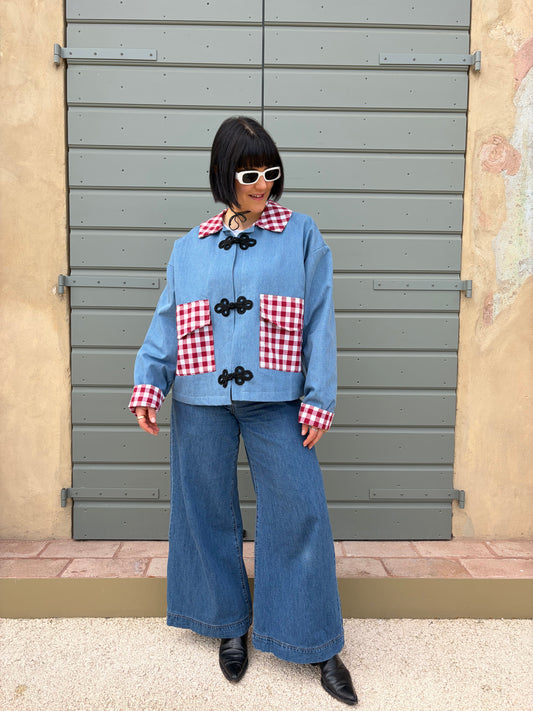 Collezione Macedonia linea sartoriale denim Vichy bianco rosso