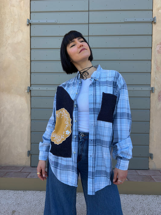 Camicia collezione macedonia a quadri con patch