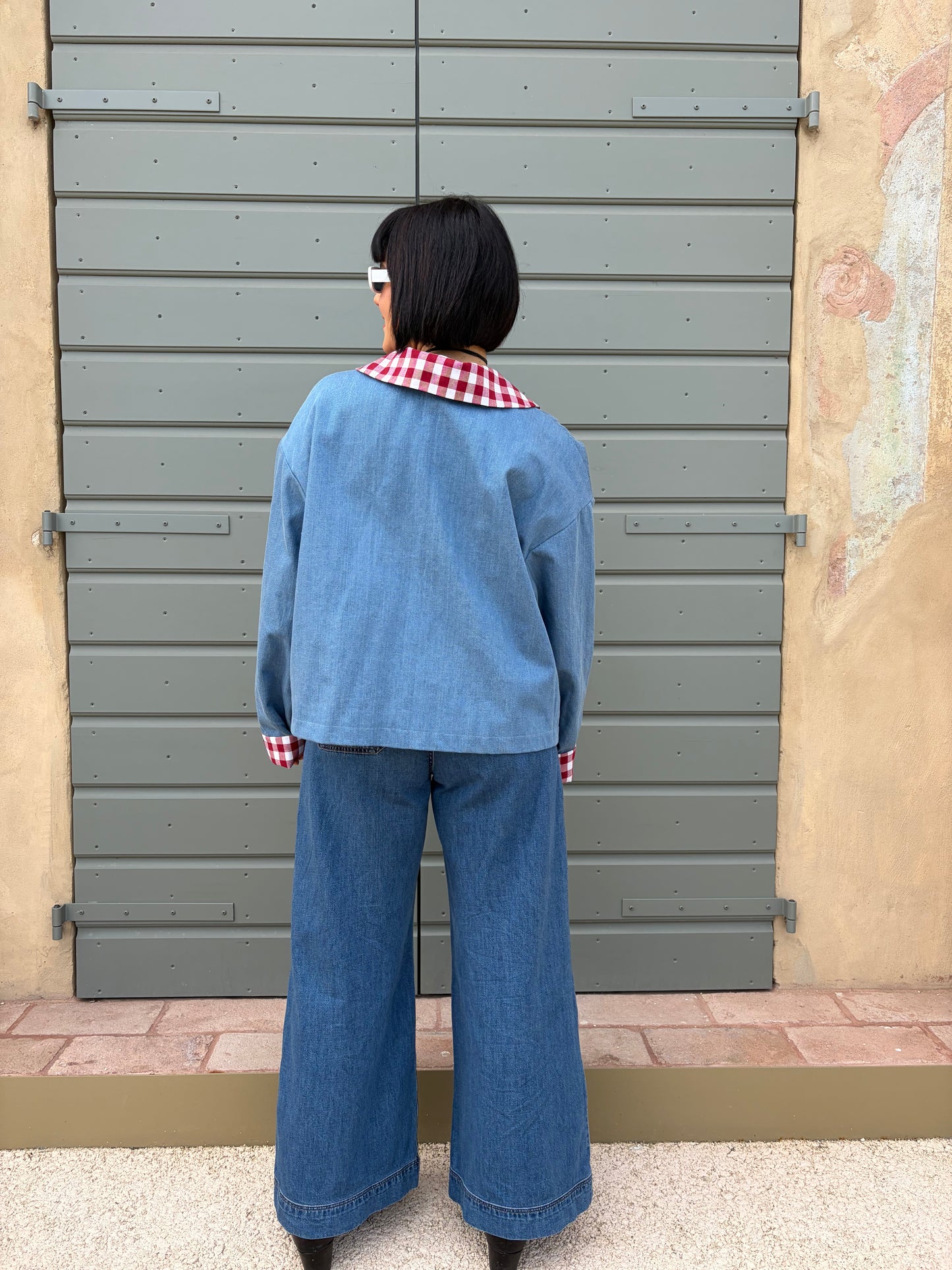 Collezione Macedonia linea sartoriale denim Vichy bianco rosso