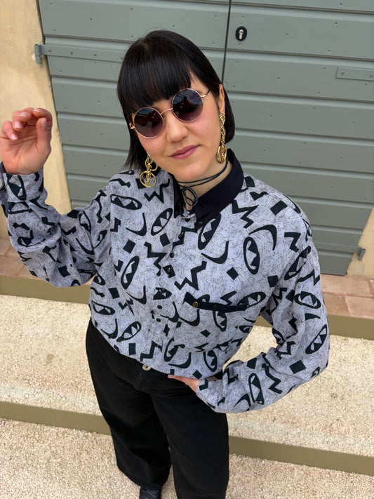 Camicia vintage ‘80 grigia a fantasia