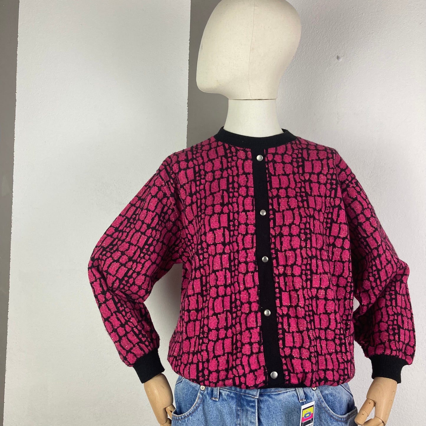 MAGLIONE VINTAGE ROSA/NERO