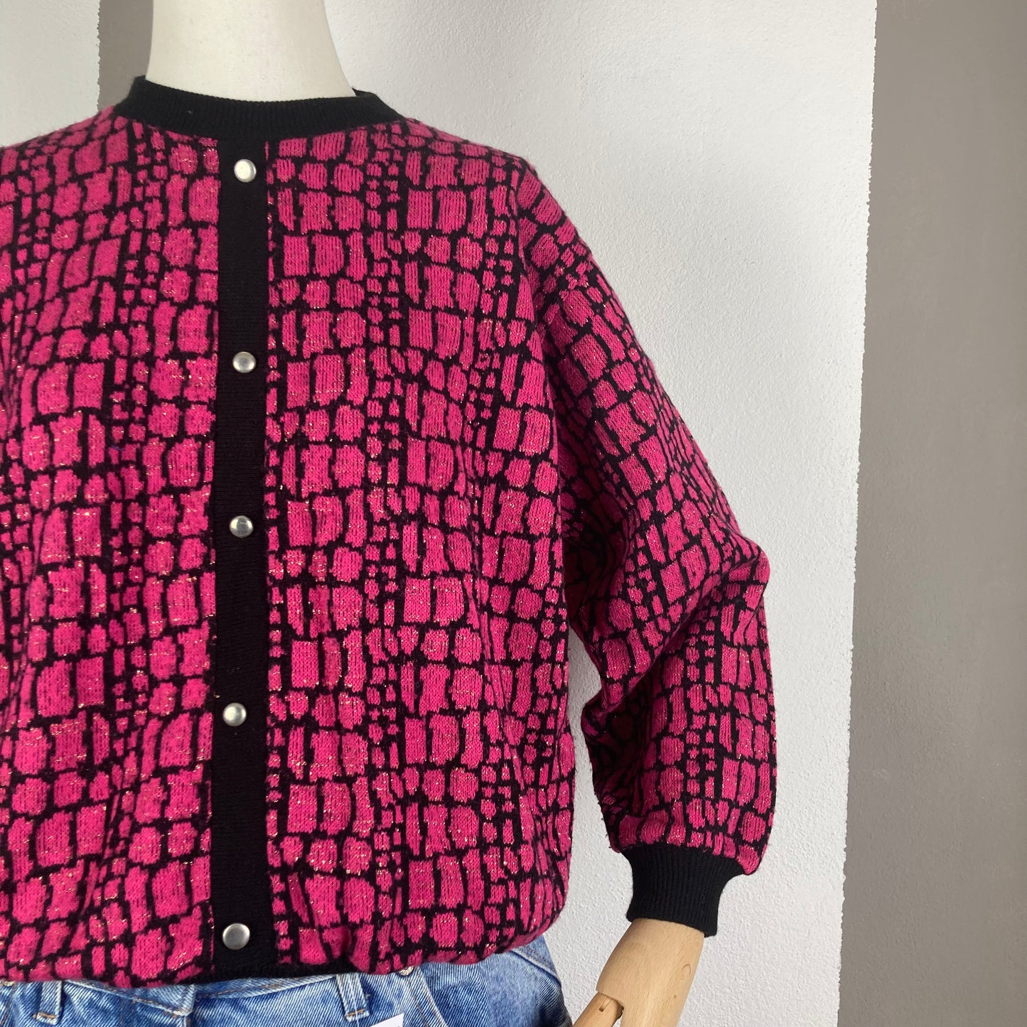 MAGLIONE VINTAGE ROSA/NERO