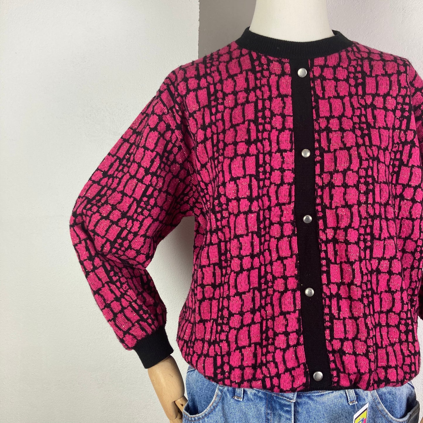 MAGLIONE VINTAGE ROSA/NERO