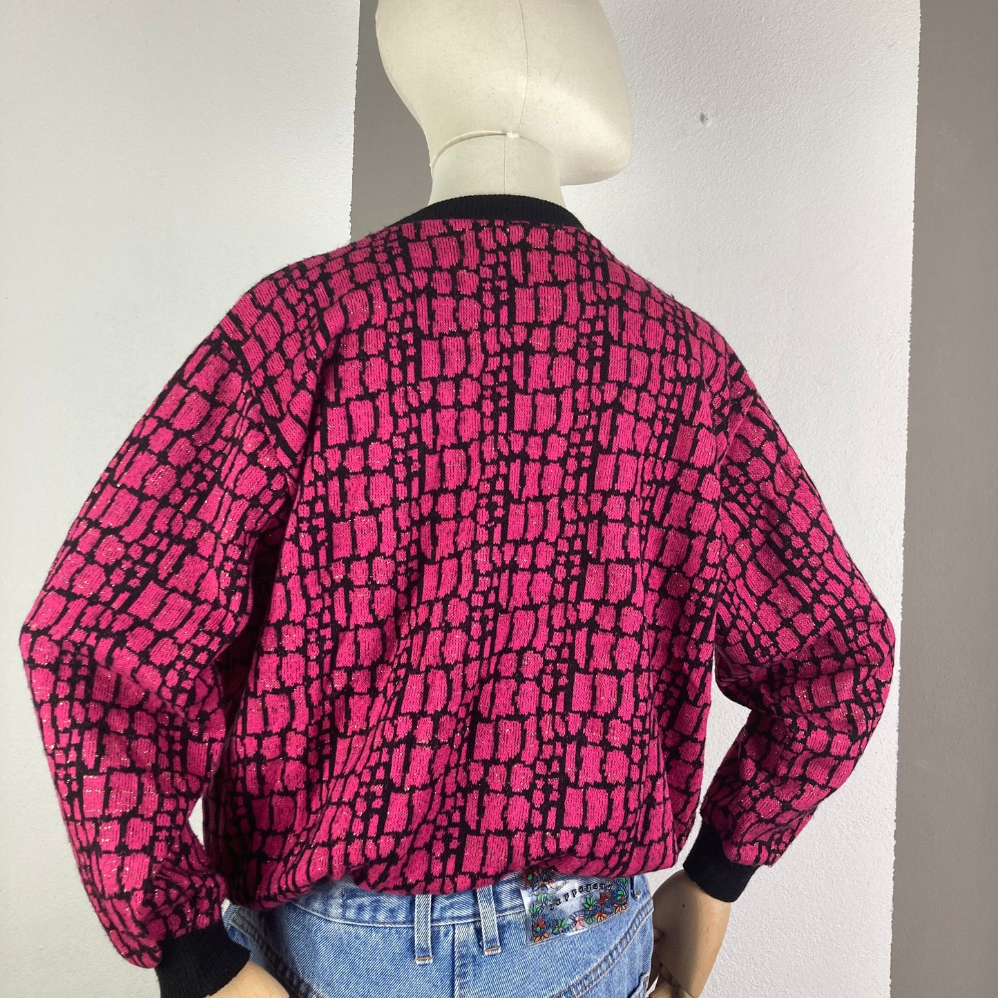 MAGLIONE VINTAGE ROSA/NERO