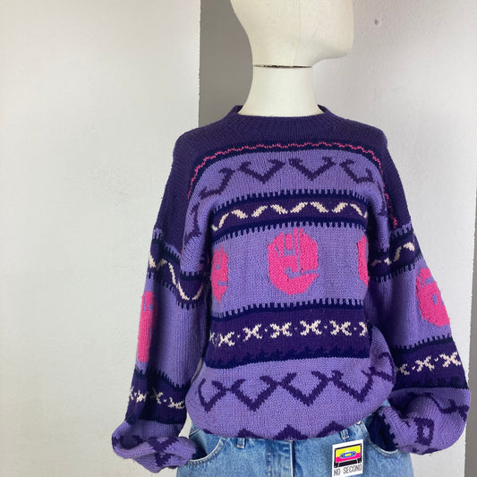 MAGLIONE VINTAGE VIOLA/ROSA