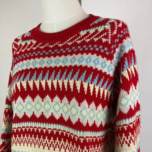 MAGLIONE VINTAGE PATTERN GEOMETRICO ROSSO/BIANCO