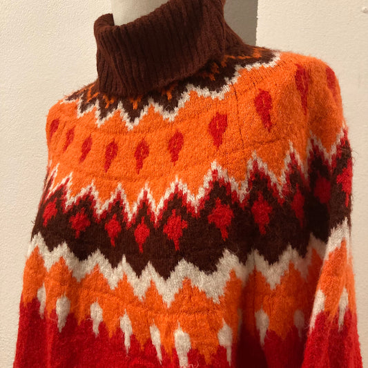 MAGLIONE VINTAGE COLOR ARANCIO / ROSSO GEOMETRICO