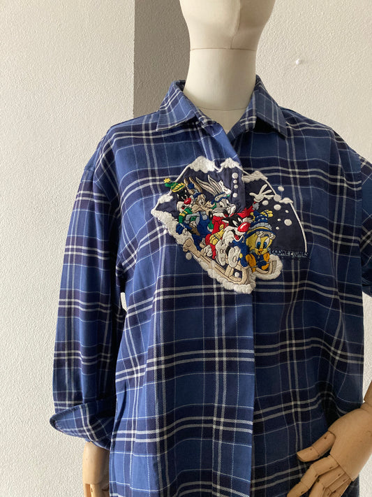 CAMICIA VINTAGE EMMANUEL SCHVILI A QUADRI BIANCO /BLU