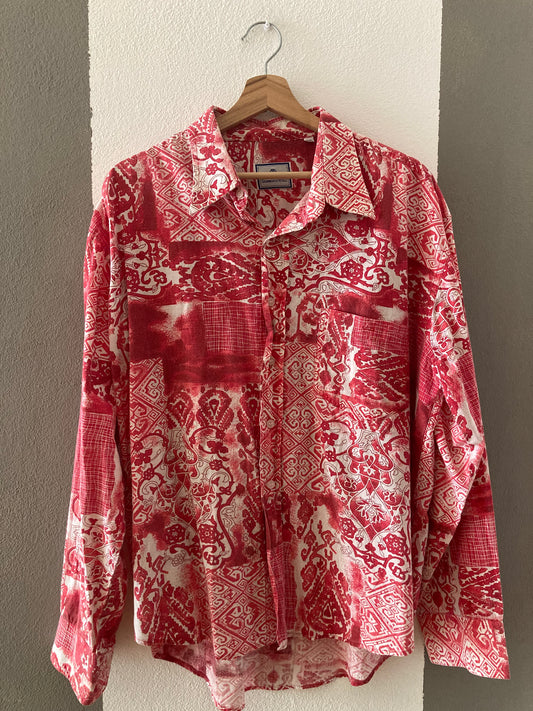 CAMICIA VINTAGE A FANTASIA BIANCO /ROSSO
