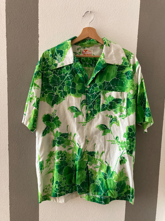CAMICIA VINTAGE PATTERN FLOREALE BIANCO/VERDE