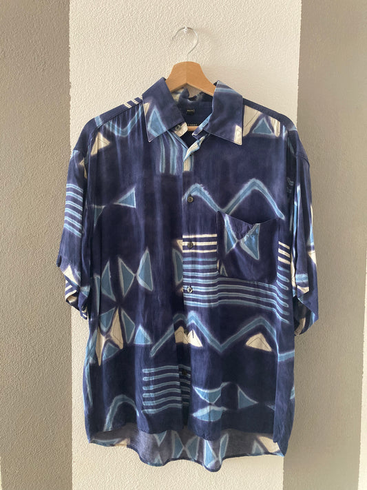 CAMICIA VINTAGE ASTRATTA FONDO BLU