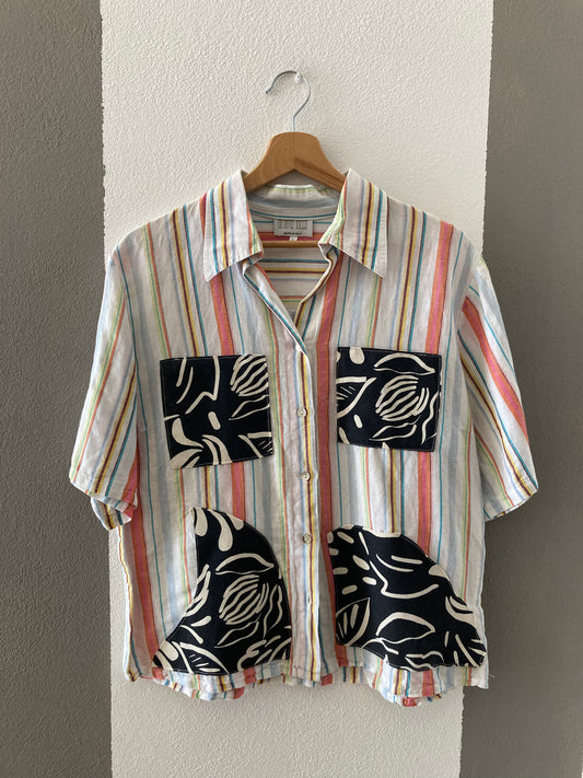 CAMICIA VINTAGE CUSTOM CON PATCH BIANCO /NERE