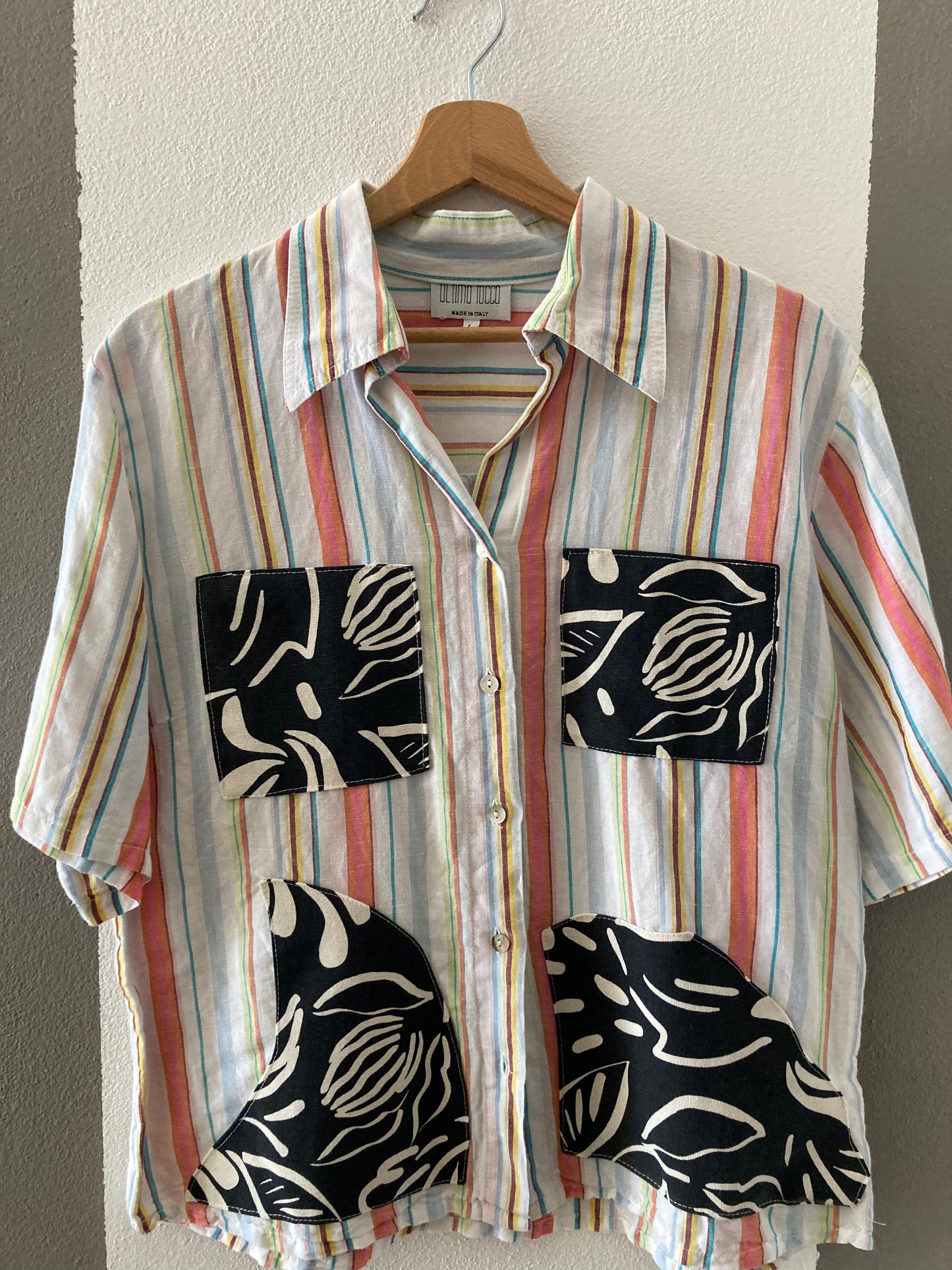 CAMICIA VINTAGE CUSTOM CON PATCH BIANCO /NERE