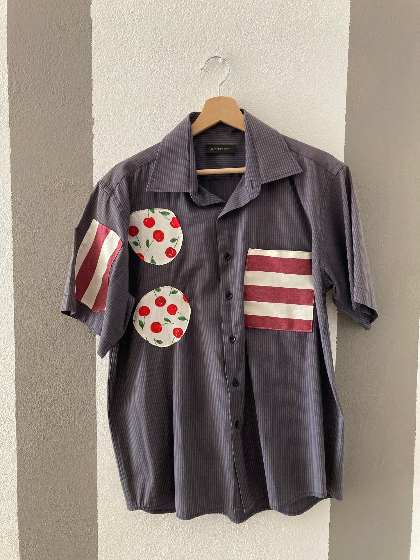 CAMICIA CUSTOM  PATTERN CILIEGIE E RIGHE