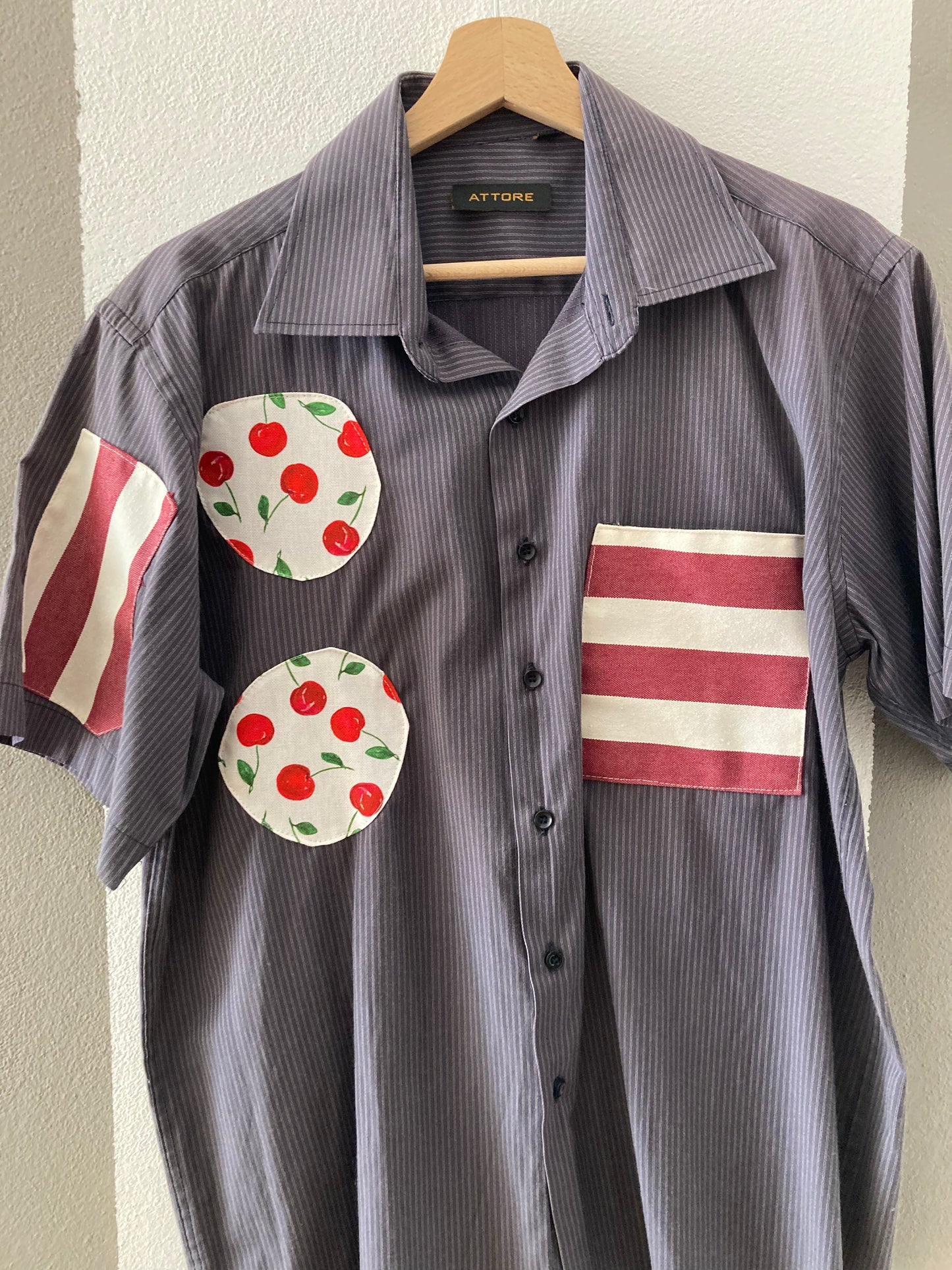 CAMICIA CUSTOM  PATTERN CILIEGIE E RIGHE