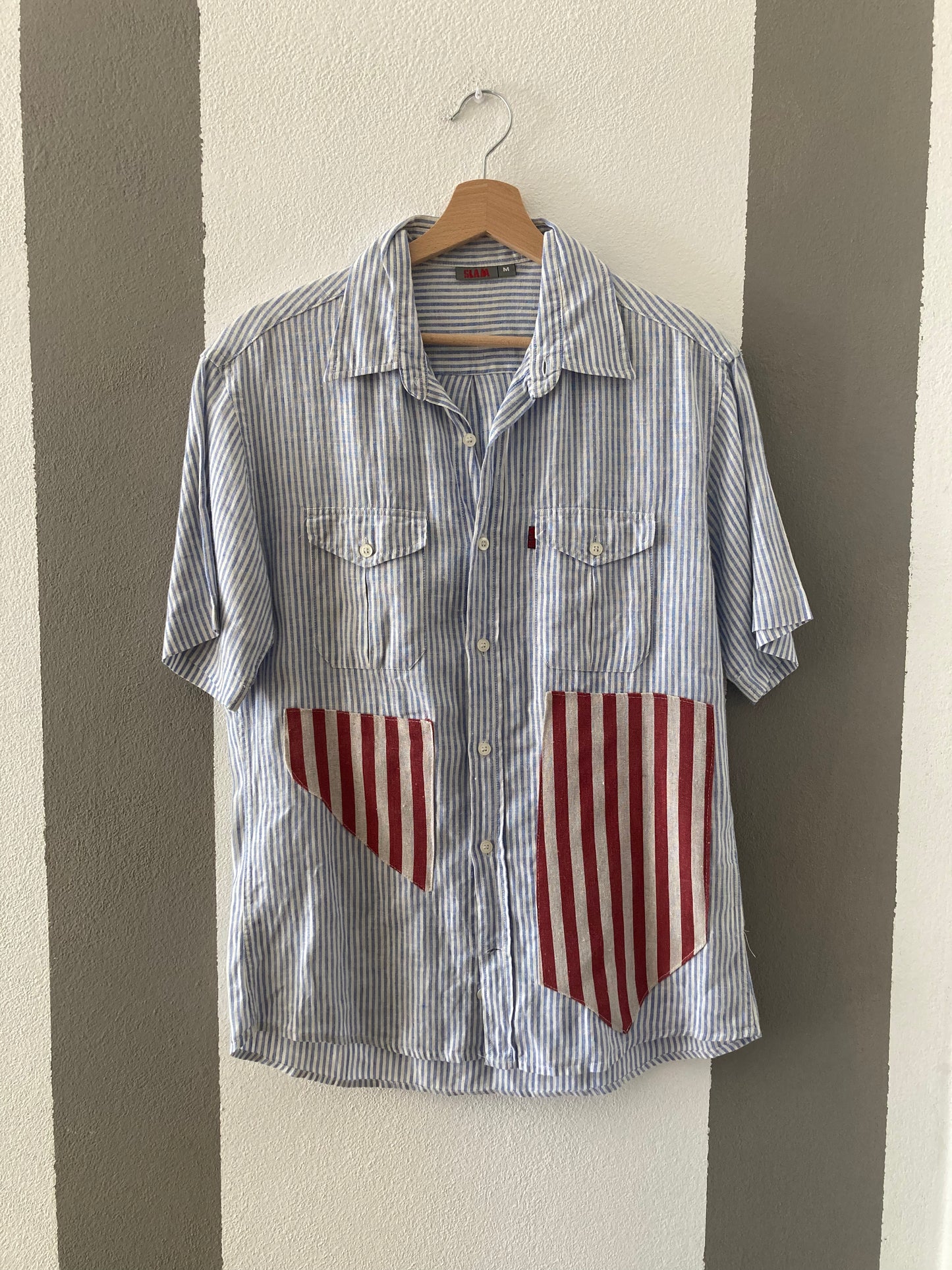 CAMICIA CUSTOM CON PATCH A RIGHE BIANCO /ROSSE