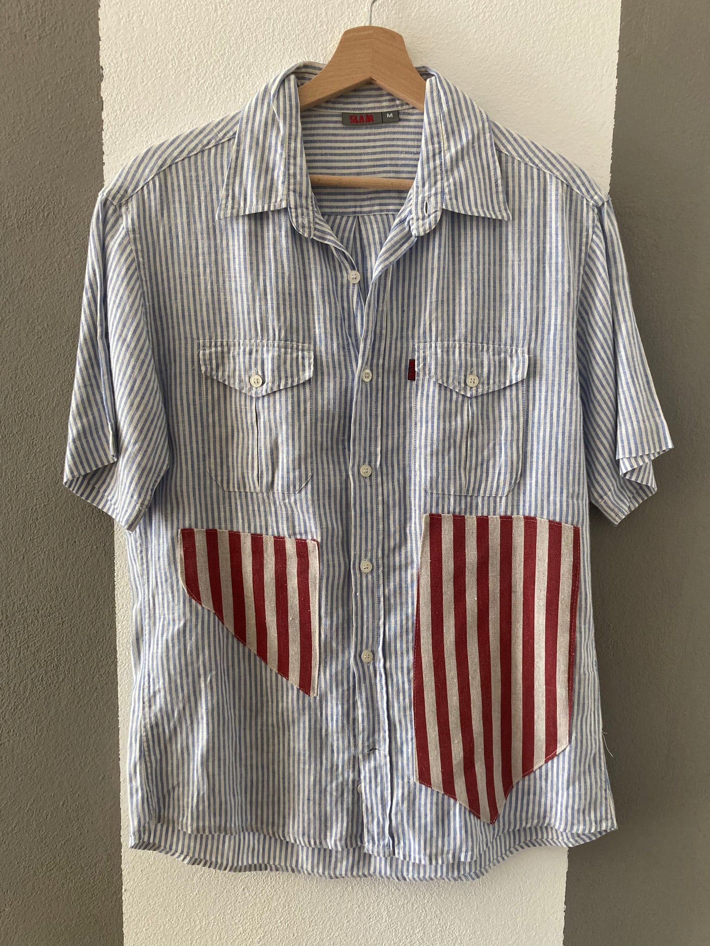 CAMICIA CUSTOM CON PATCH A RIGHE BIANCO /ROSSE