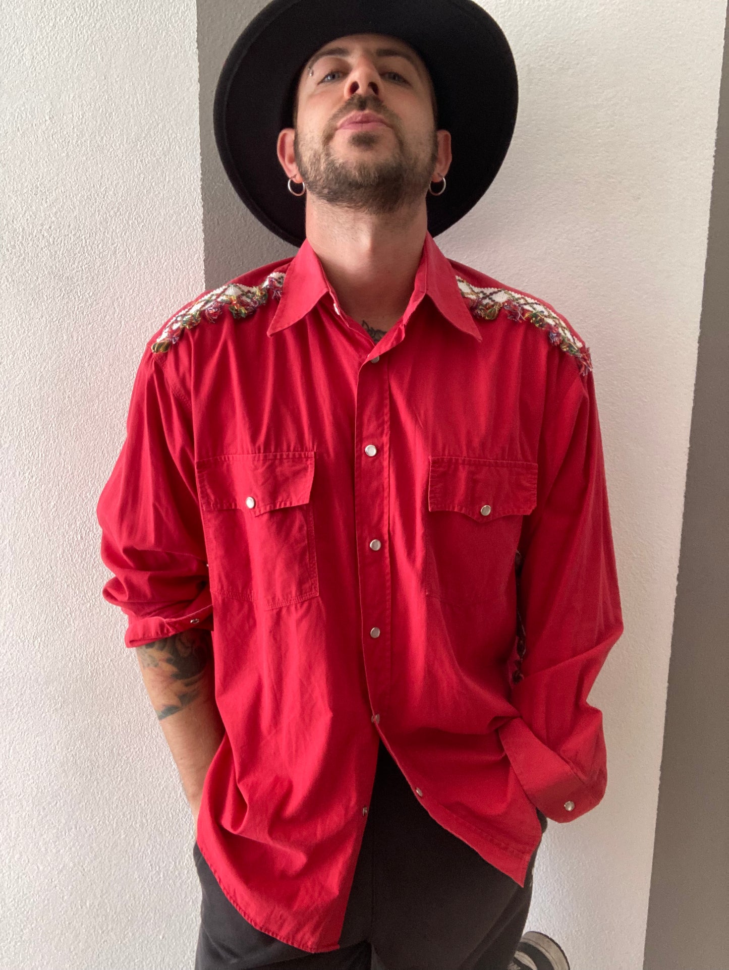 CAMICIA VINTAGE CUSTOM ROSSA CON FRANGE