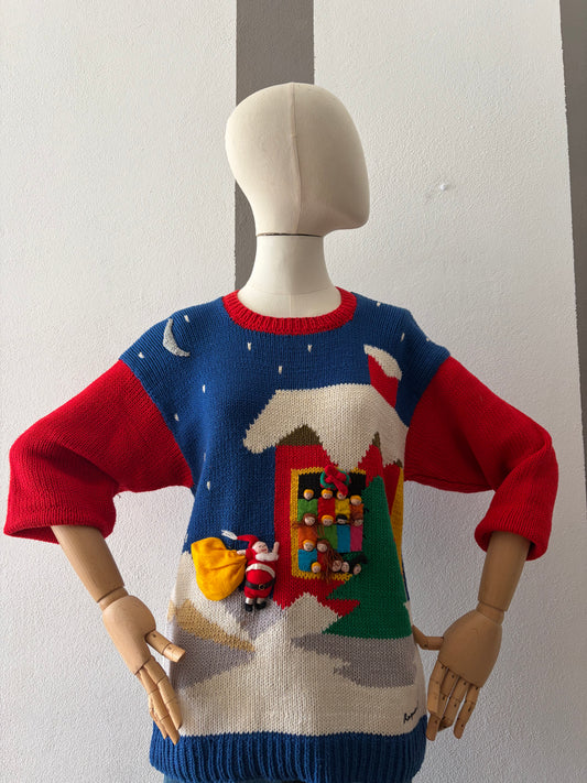 MAGLIONE VINTAGE RICAMATO TEMA NATALIZIO