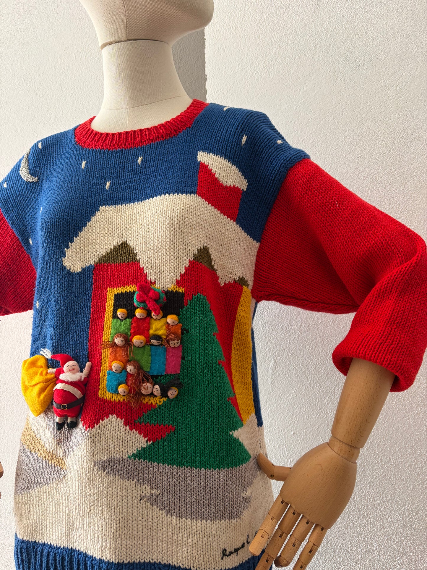 MAGLIONE VINTAGE RICAMATO TEMA NATALIZIO