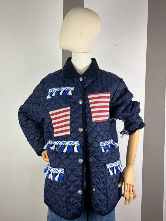 TRAPUNTINO COLL.MACEDONIA CON PATCH E FRANGE COLOR BLUE NAVY