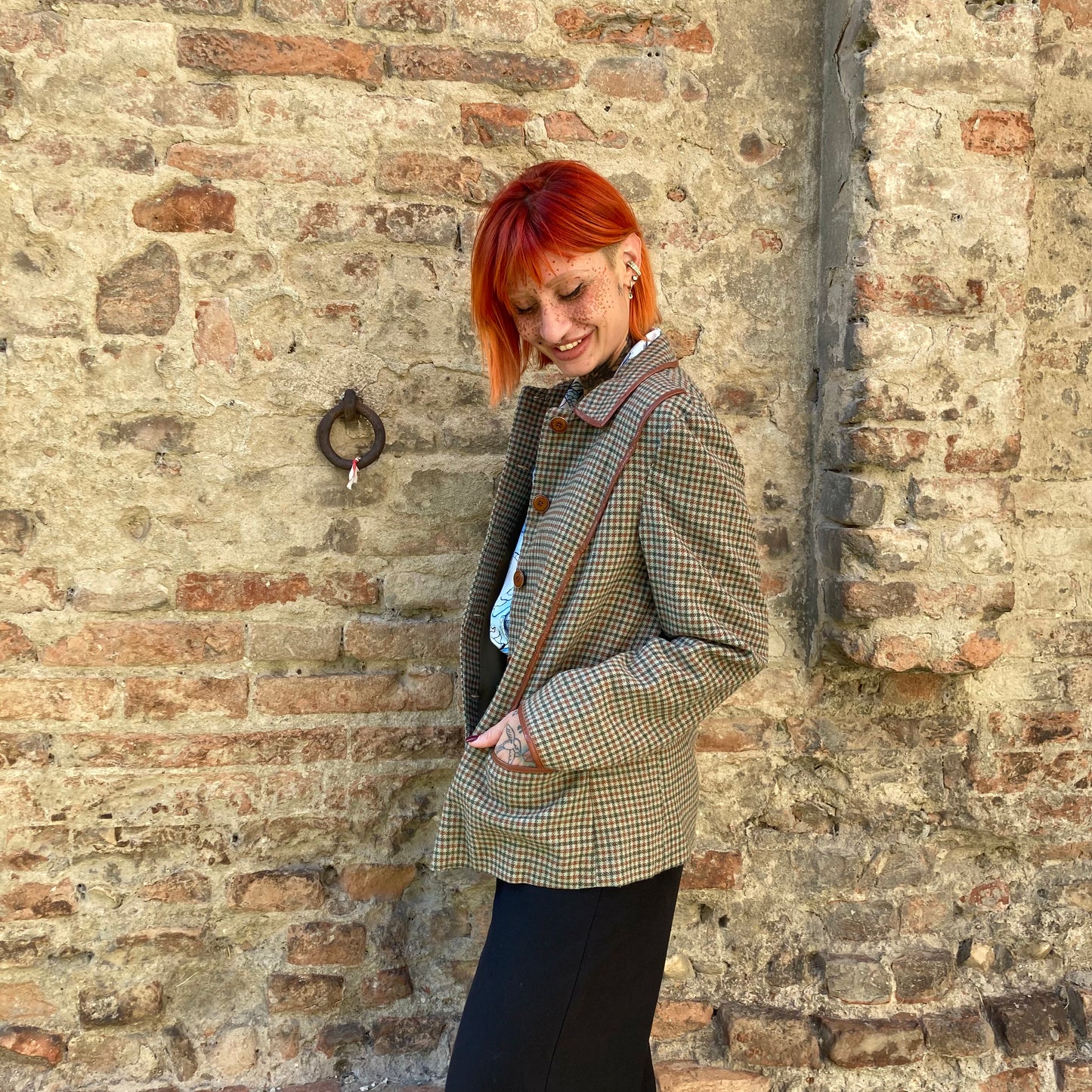 BLAZER VINTAGE CON INSERTI IN PELLE