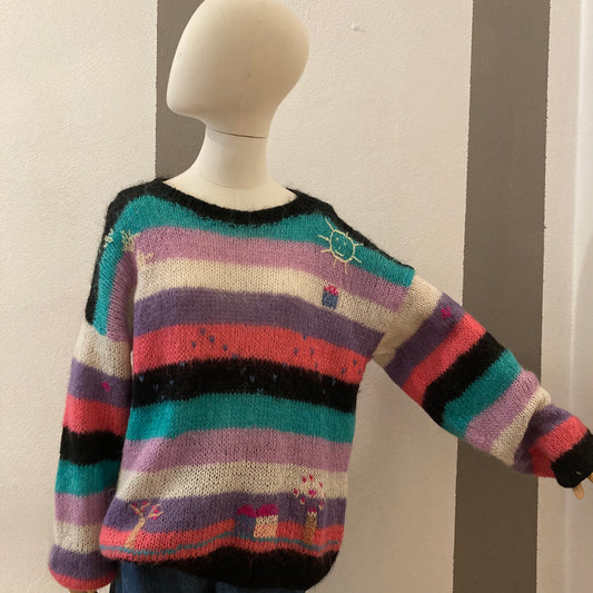 MAGLIONE VINTAGE COLORATO CON RICAMI